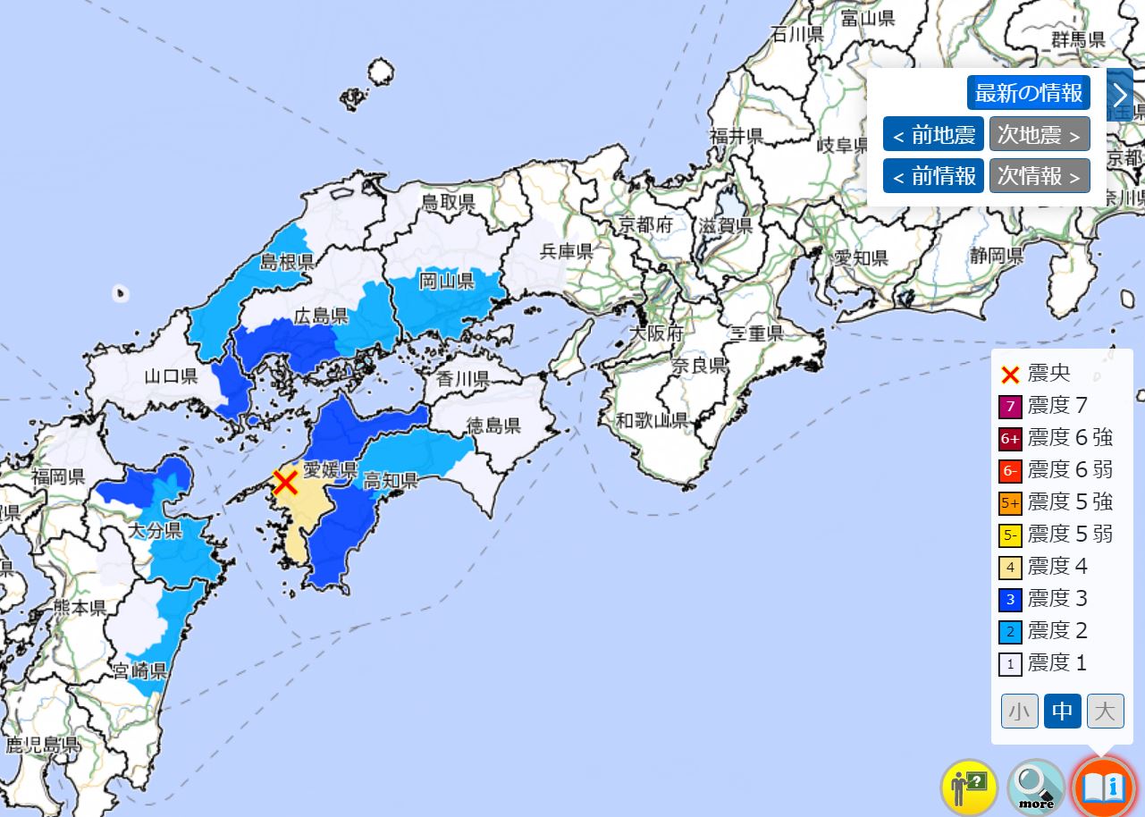 愛媛県で震度4の地震、高知県や大分県でも震度3の揺れ　6月19日