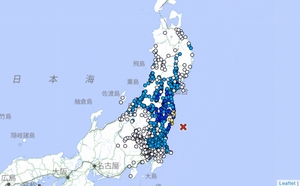 福島県で震度５弱を観測した地震の各地の震度（気象庁ＨＰ参照）