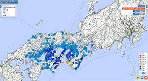 12月3日午前9時28分ごろ、和歌山県北部（紀伊水道）を震源地として発生した地震の各地の震度（気象庁ホームページより）