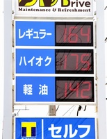 レギュラーガソリン１６０円台を示すガソリンスタンドの価格表示板。県内の平均小売価格は７年ぶりの高値水準となった＝１０月１３日、福井県福井市内